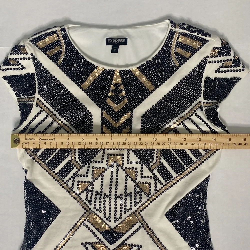 EXPRESS Gold Black Sequin Mini Dress Size XS - Picture 7 of 8